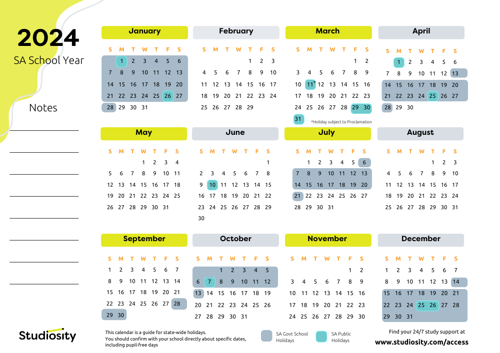 School terms and public holiday dates for SA in 2025 Studiosity